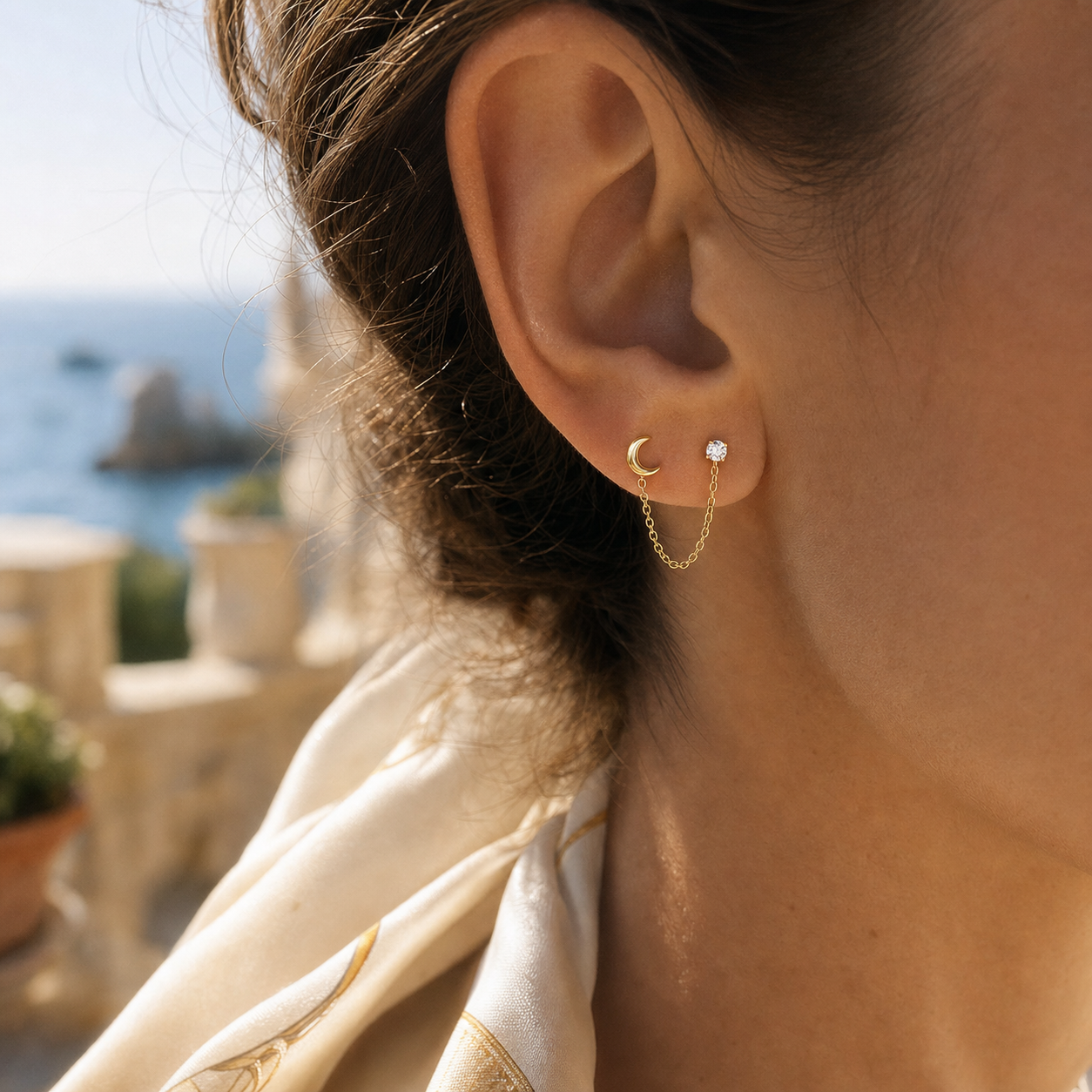 Lunar Duet Chain Earring