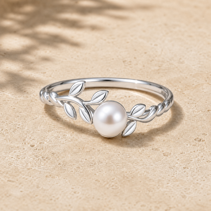 Vine Pearl Ring — Rhodium