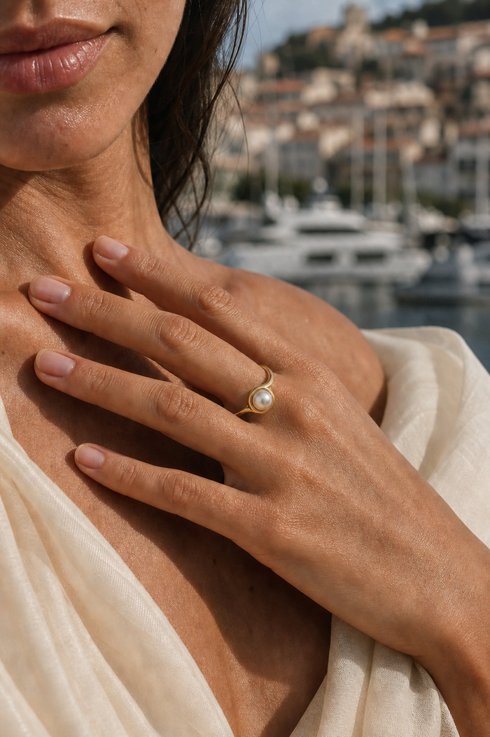 Wave Pearl Ring — 18K Gold