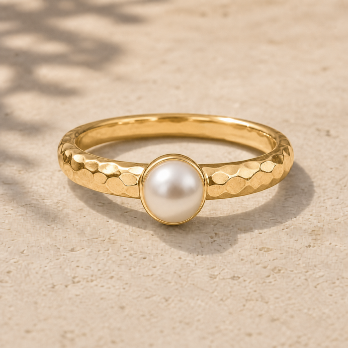 Hammered Pearl Ring — 18K Gold
