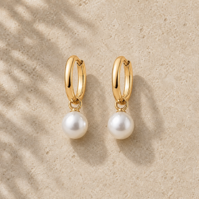 Pearl Huggie Earrings — 18K Gold