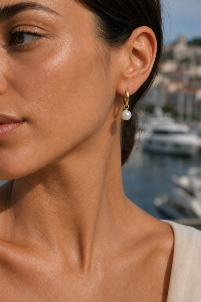 Pearl Huggie Earrings — 18K Gold