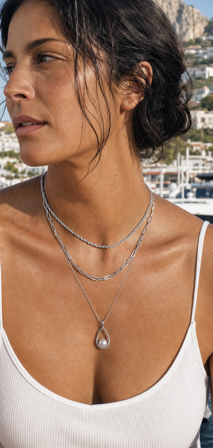 Teardrop Lariat Necklace — Rhodium
