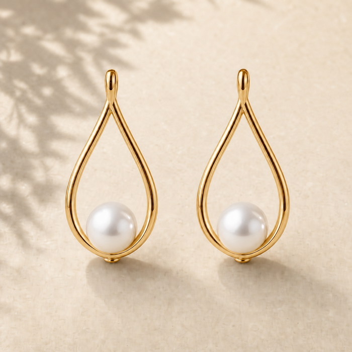 Teardrop Pearl Earrings — 18K Gold