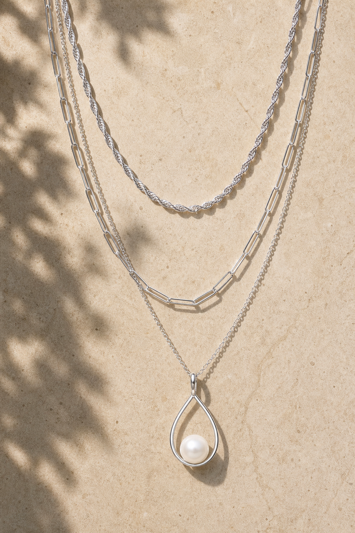 Teardrop Lariat Necklace — Rhodium