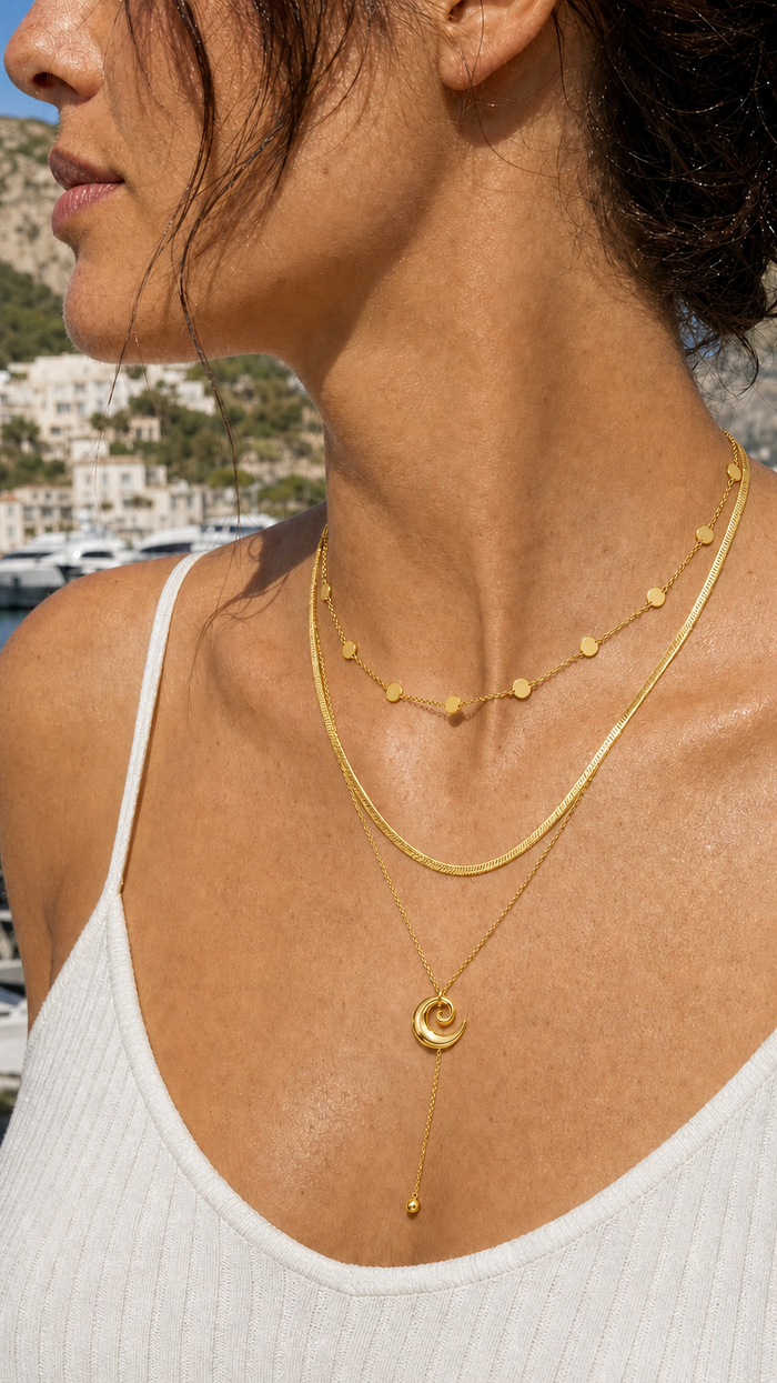 Wave Lariat Necklace — 18K Gold