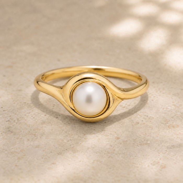 Wave Pearl Ring — 18K Gold