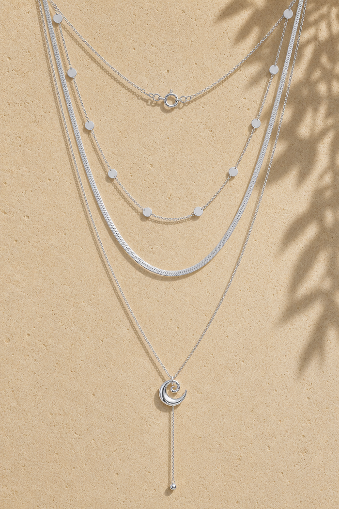 Wave Lariat Necklace — Rhodium