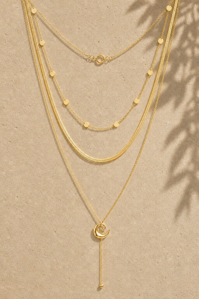 Wave Lariat Necklace — 18K Gold
